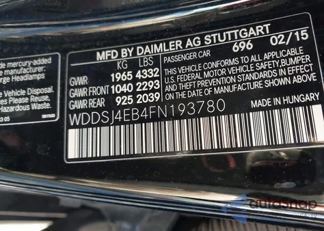 2015 Mercedes-Benz Cla 250 из США, поврежденный, VIN WDDSJ4EB4FN193780